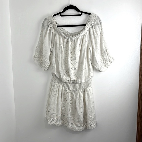 Tularosa (Revolve) Fiona White Speckled Eyelet Mini Dress - Picture 3 of 10